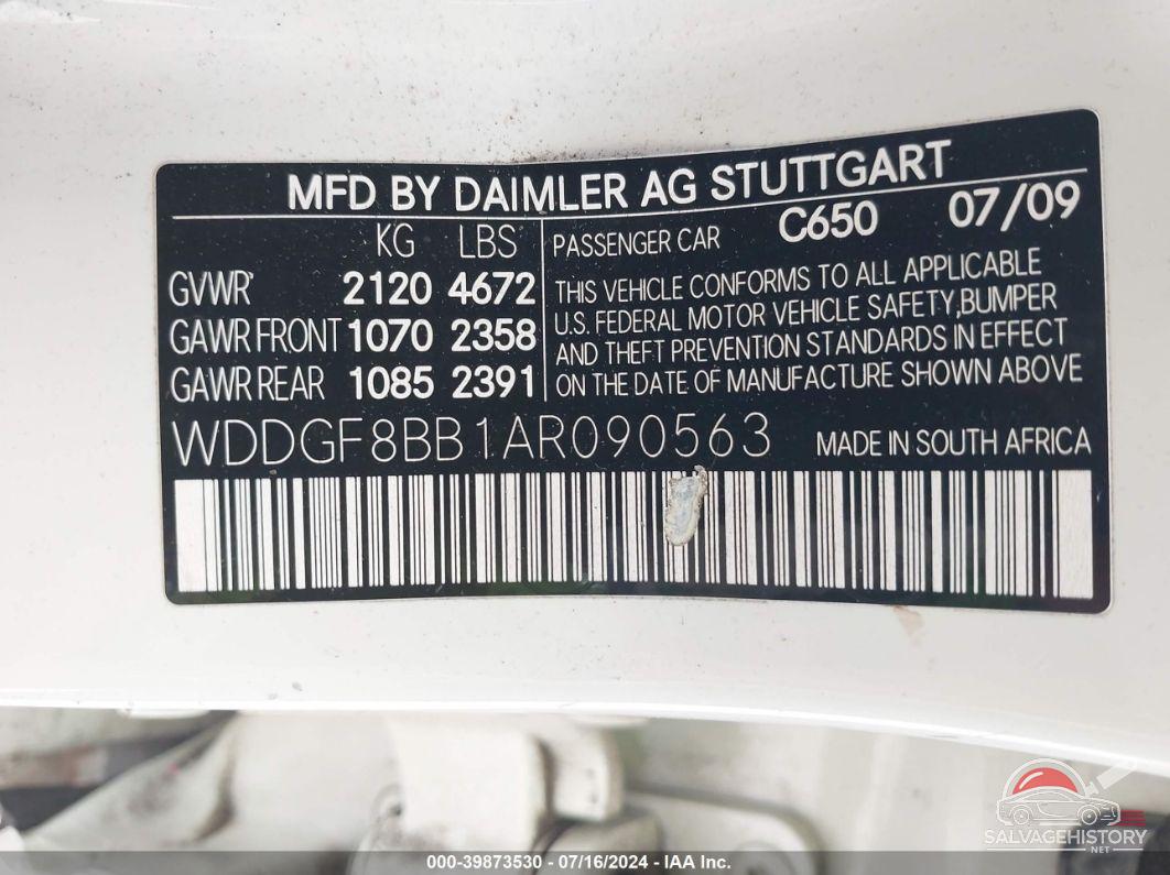 WDDGF8BB1AR090563 2010 MERCEDES-BENZ C-CLASS photo no. 9