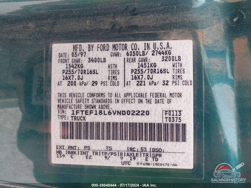 1FTEF18L6VND02220 1997 FORD F-150 photo no. 9