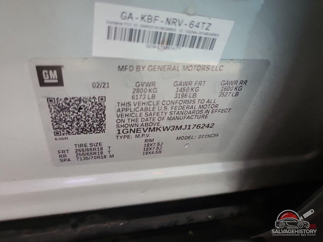 1GNEVMKW3MJ176242 2021 CHEVROLET TRAVERSE photo no. 10
