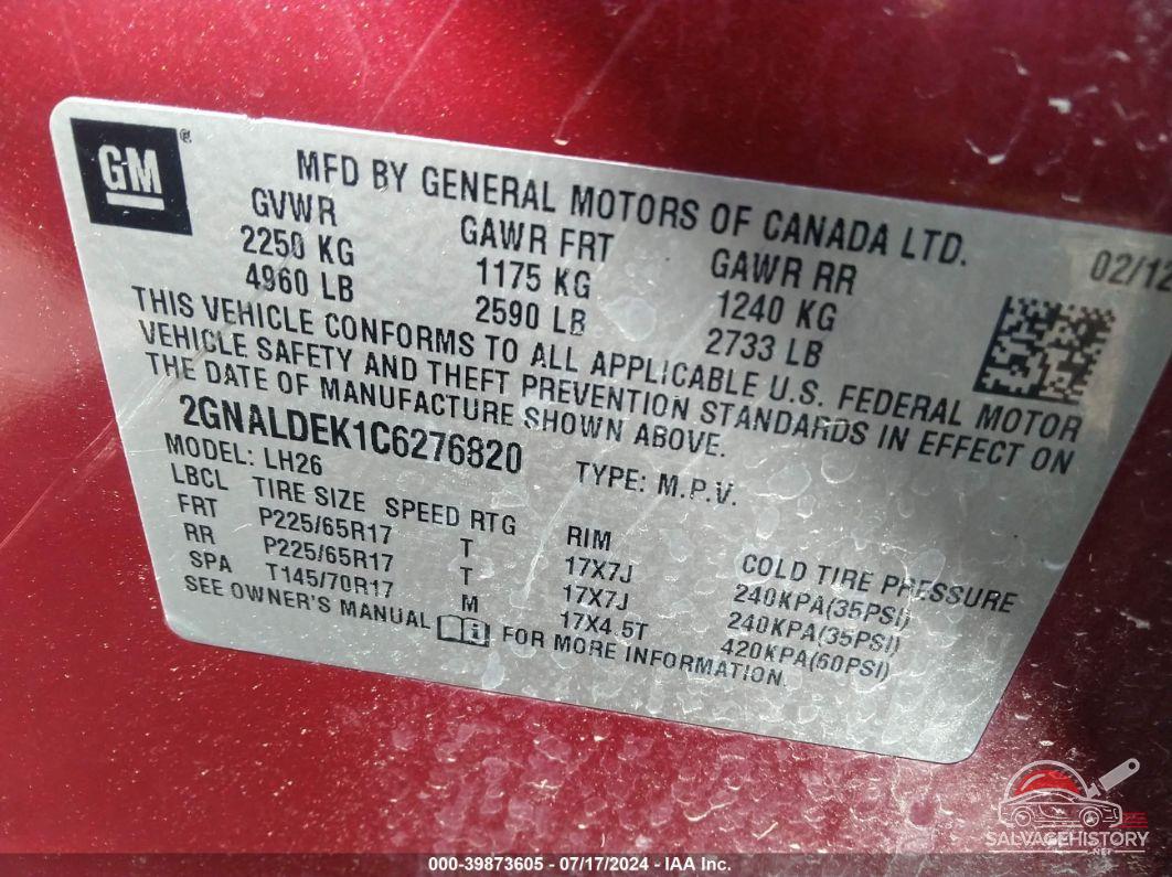 2GNALDEK1C6276820 2012 CHEVROLET EQUINOX photo no. 9