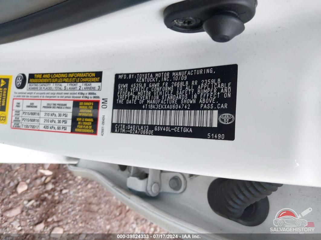 4T1BK3EKXAU604742 2010 TOYOTA CAMRY photo no. 9