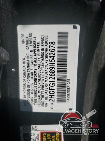 2HGFG12689H542678 2009 HONDA CIVIC photo no. 12