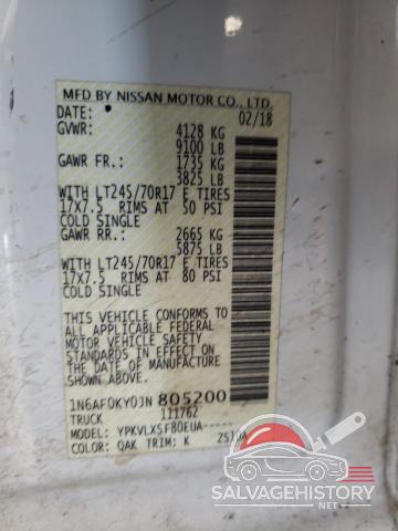 1N6AF0KY0JN805200 2018 NISSAN NV photo no. 13