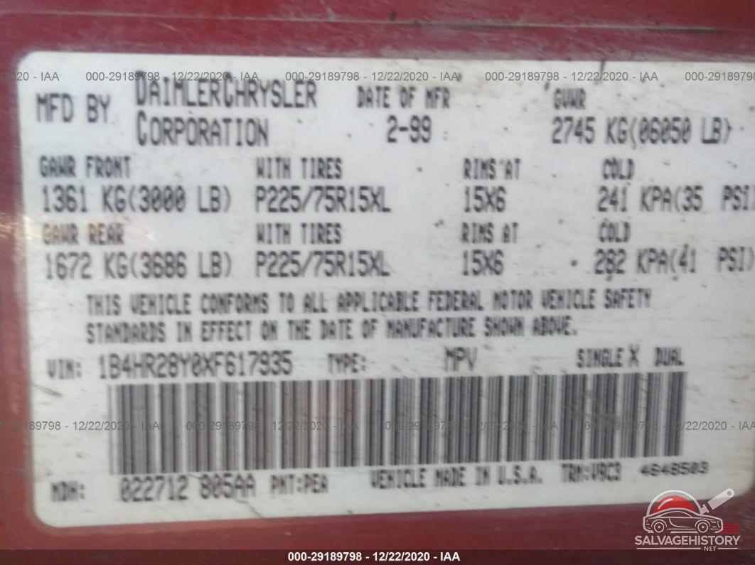 1B4HR28Y0XF617935 1999 DODGE DURANGO photo no. 9