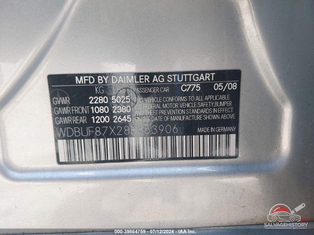 WDBUF87X28B353906 2008 MERCEDES-BENZ E 350 photo no. 9