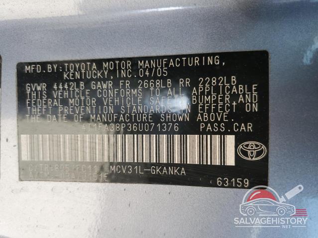 4T1FA38P36U071376 2006 TOYOTA CAMRY SOLA photo no. 12