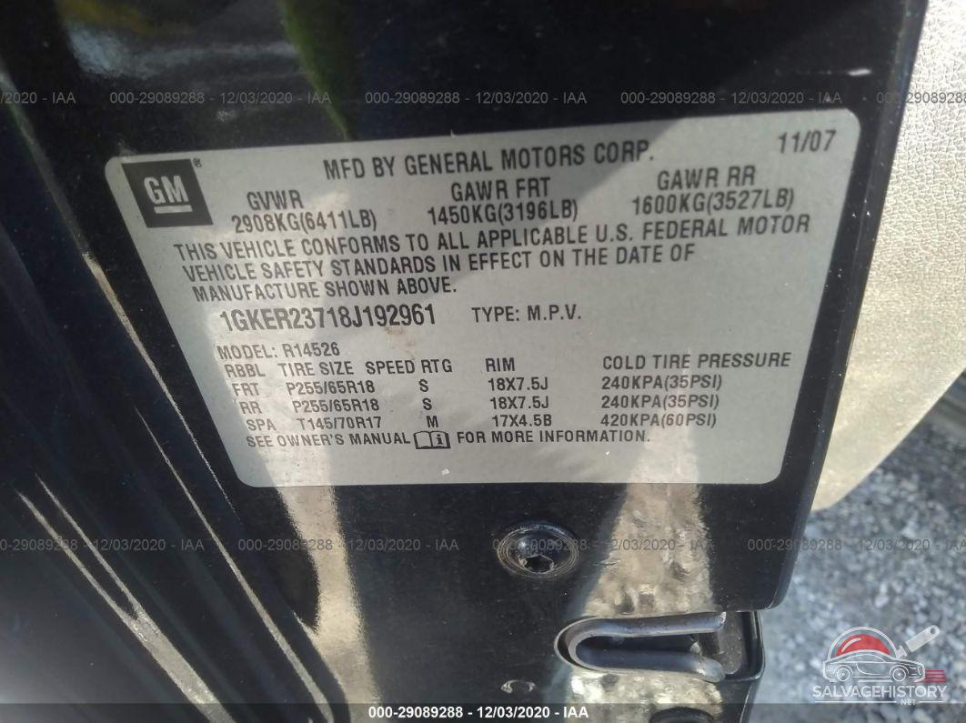 1GKER23718J192961 2008 GMC ACADIA photo no. 9