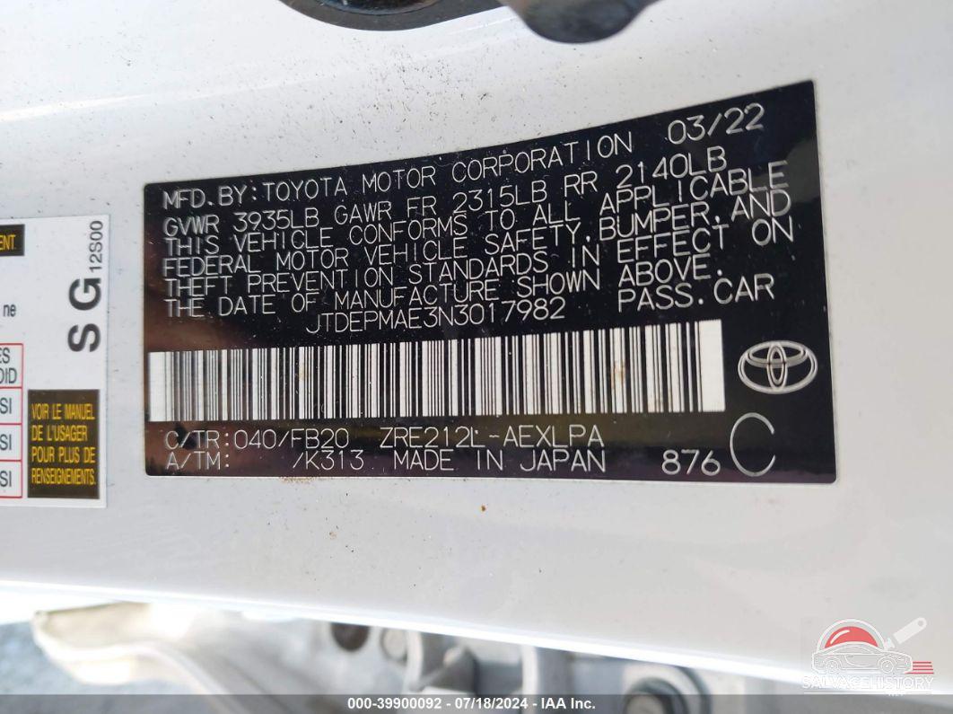 JTDEPMAE3N3017982 2022 TOYOTA COROLLA photo no. 9
