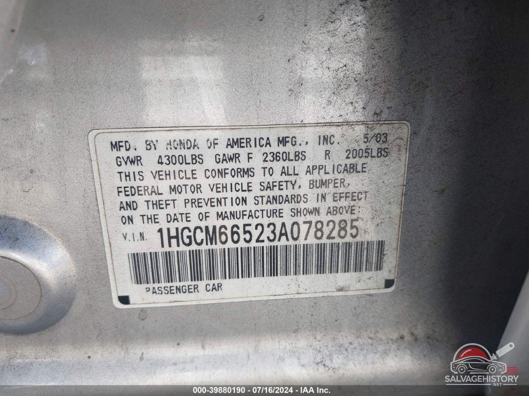 1HGCM66523A078285 2003 HONDA ACCORD photo no. 9