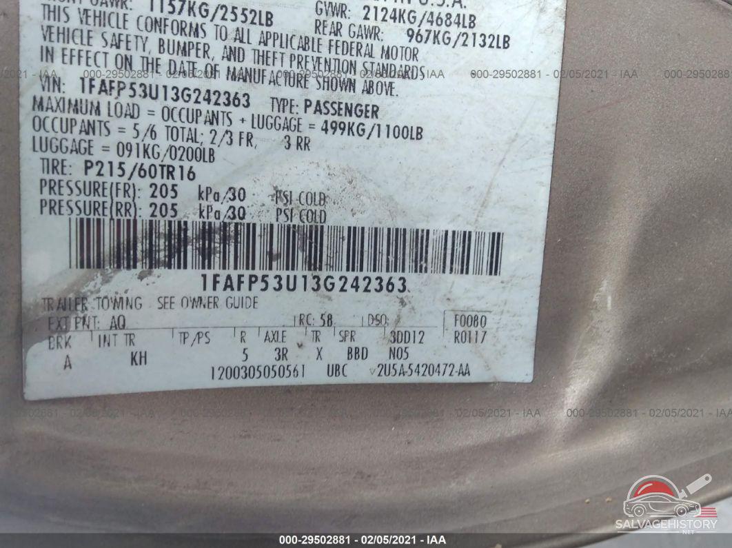 1FAFP53U13G242363 2003 FORD TAURUS photo no. 9