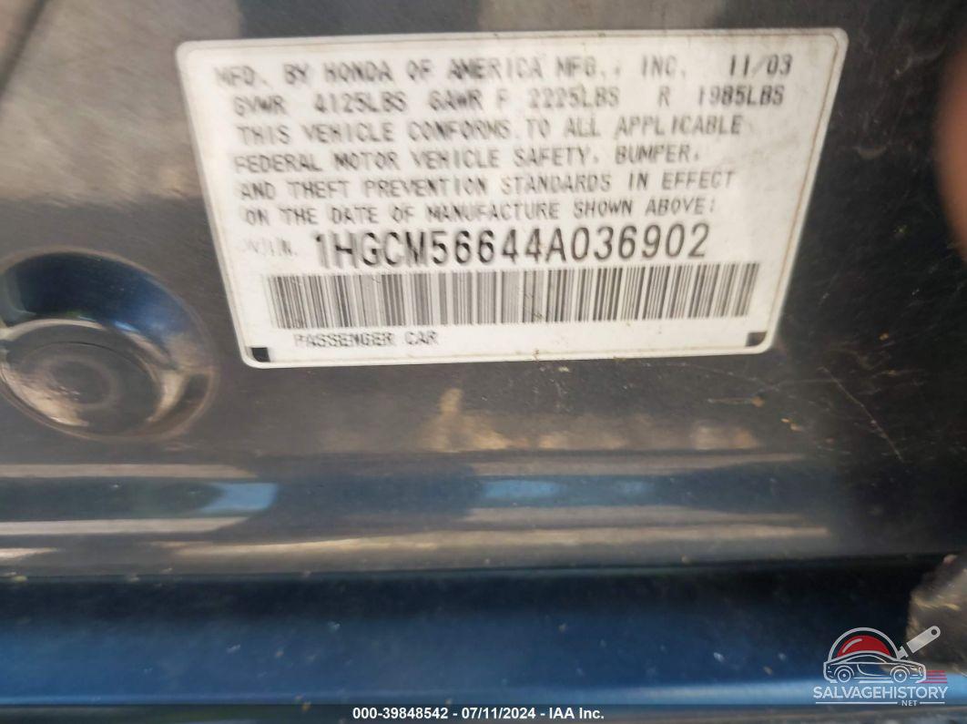 1HGCM56644A036902 2004 HONDA ACCORD photo no. 9