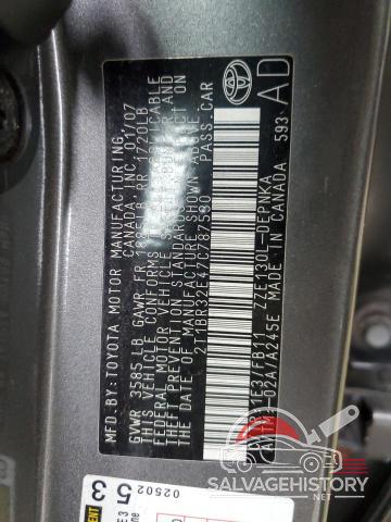 2T1BR32E47C787530 2007 TOYOTA COROLLA photo no. 12