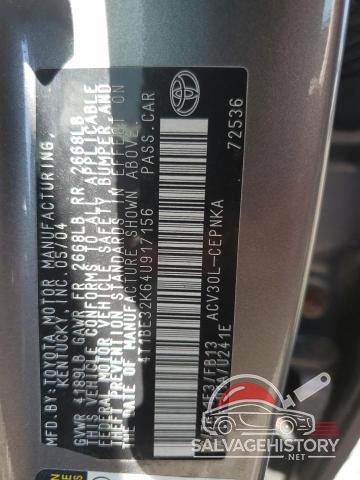 4T1BE32K64U917156 2004 TOYOTA CAMRY photo no. 12