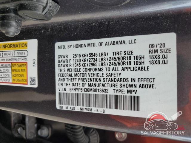 5FNYF5H36MB013632 2021 HONDA PILOT photo no. 13