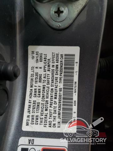 JHMFA36289S007165 2009 HONDA CIVIC photo no. 13