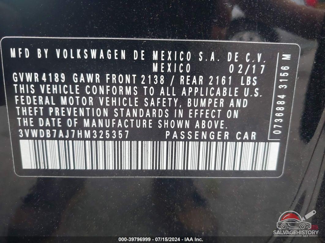 3VWDB7AJ7HM325357 2017 VOLKSWAGEN JETTA photo no. 9