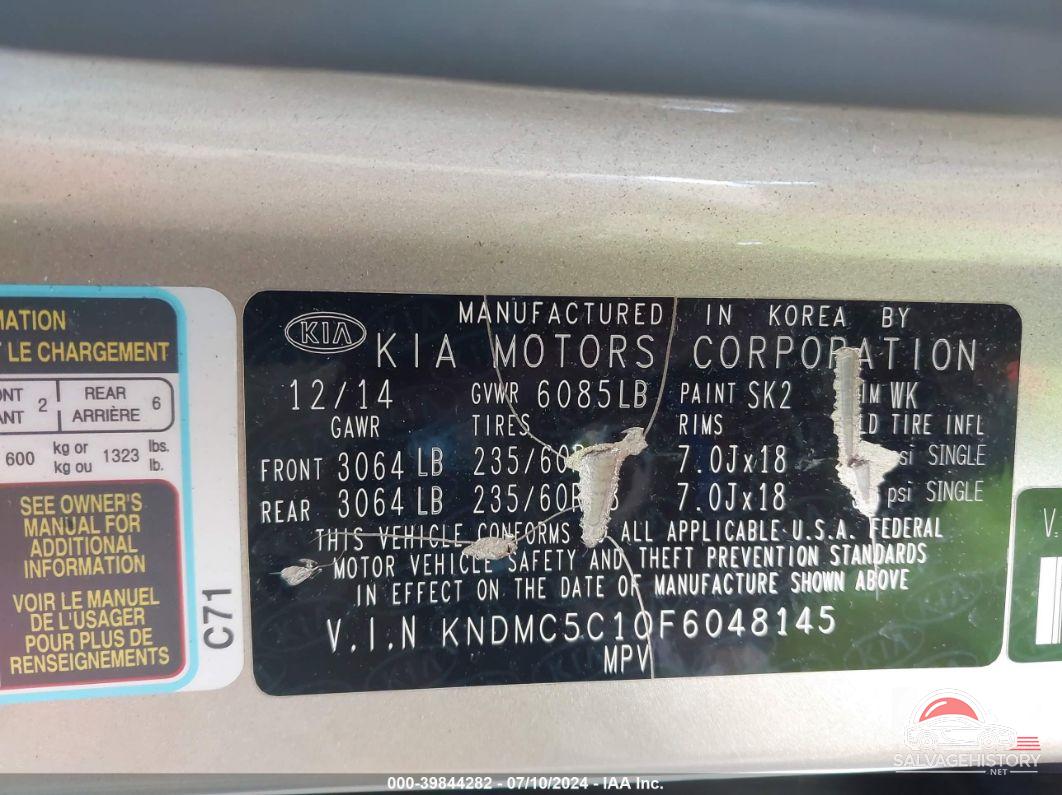 KNDMC5C10F6048145 2015 KIA SEDONA photo no. 9