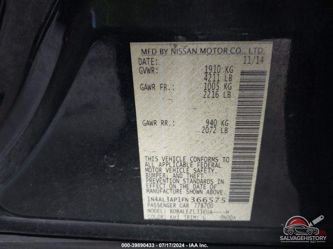 1N4AL3AP1FN366575 2015 NISSAN ALTIMA photo no. 9