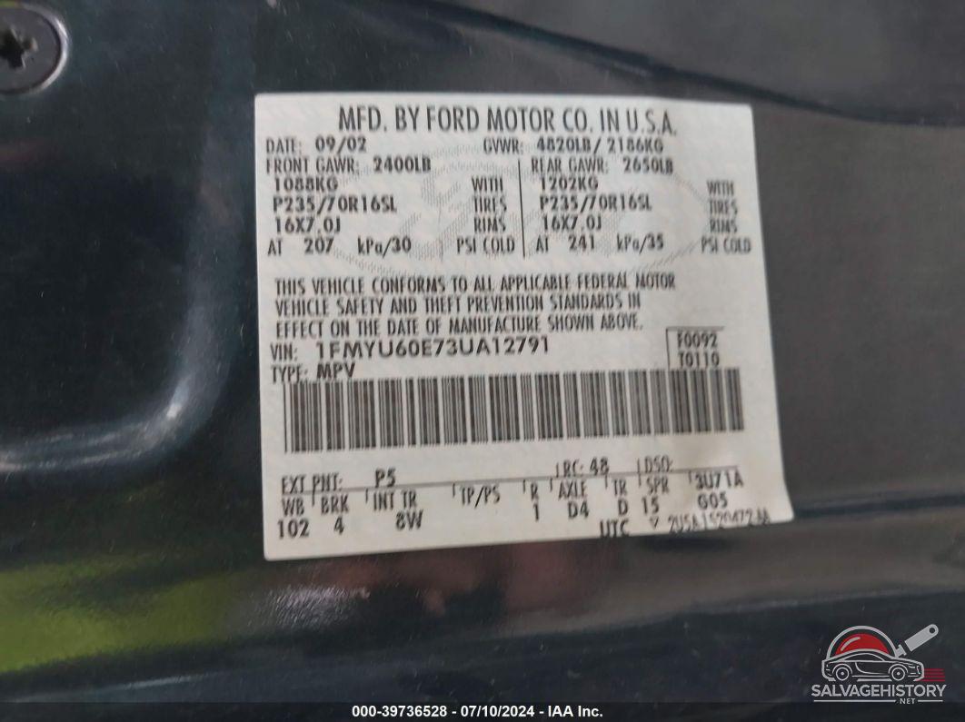 1FMYU60E73UA12791 2003 FORD EXPLORER SPORT photo no. 9