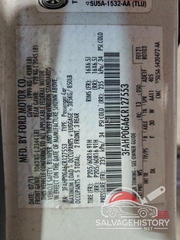 3FAHP0GA6CR127553 2012 FORD FUSION photo no. 12