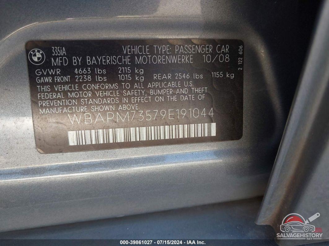 WBAPM73579E191044 2009 BMW 335I photo no. 9