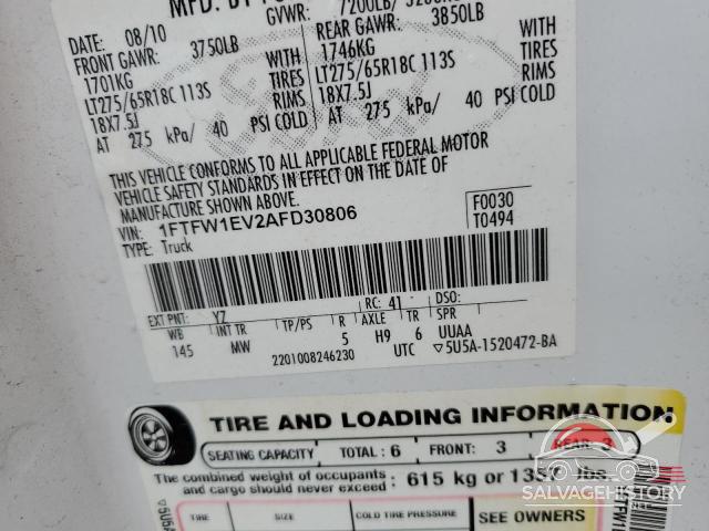 1FTFW1EV2AFD30806 2010 FORD F-150 photo no. 12