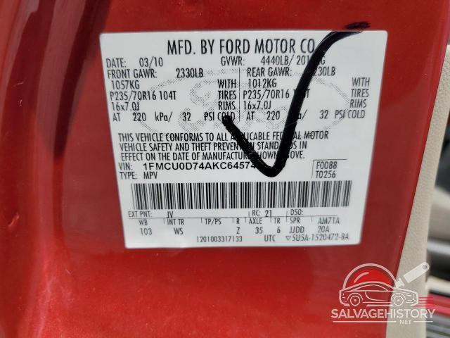 1FMCU0D74AKC64574 2010 FORD ESCAPE photo no. 12