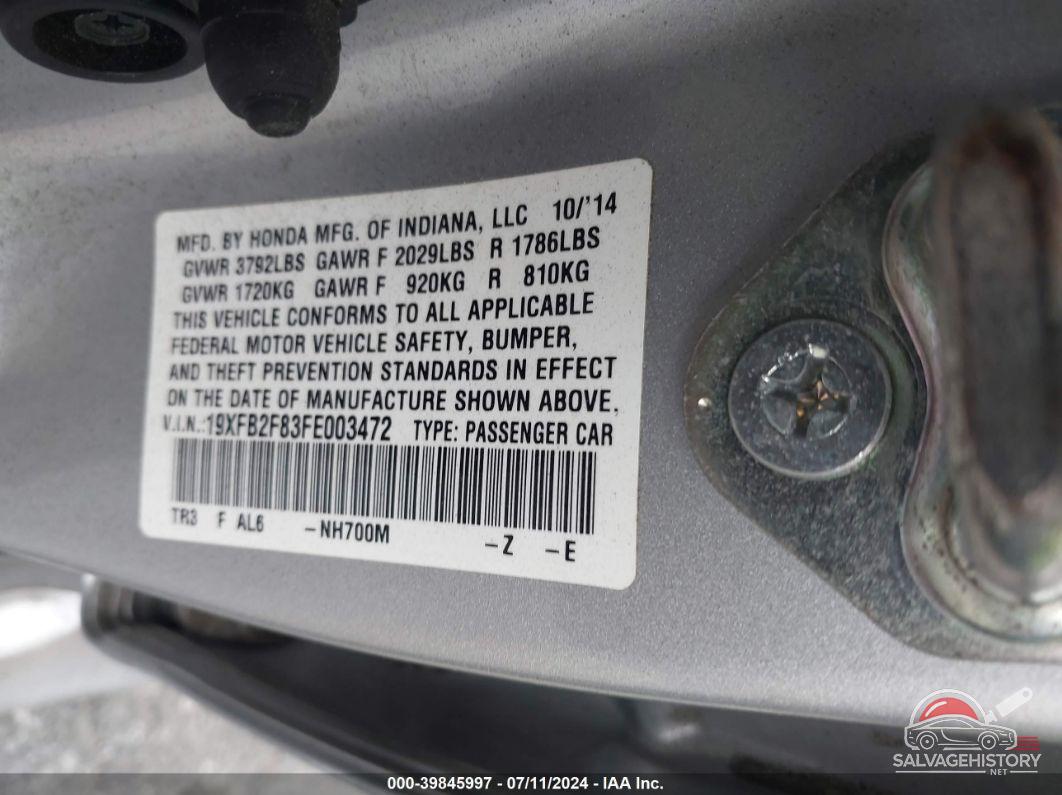 19XFB2F83FE003472 2015 HONDA CIVIC photo no. 9