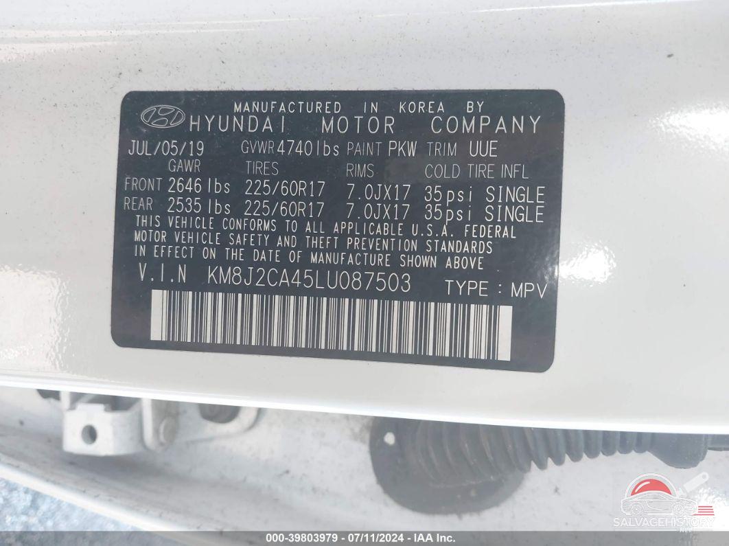 KM8J2CA45LU087503 2020 HYUNDAI TUCSON photo no. 9