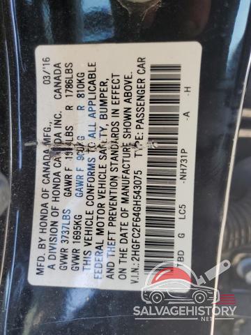2HGFC2F64GH543075 2016 HONDA CIVIC photo no. 12