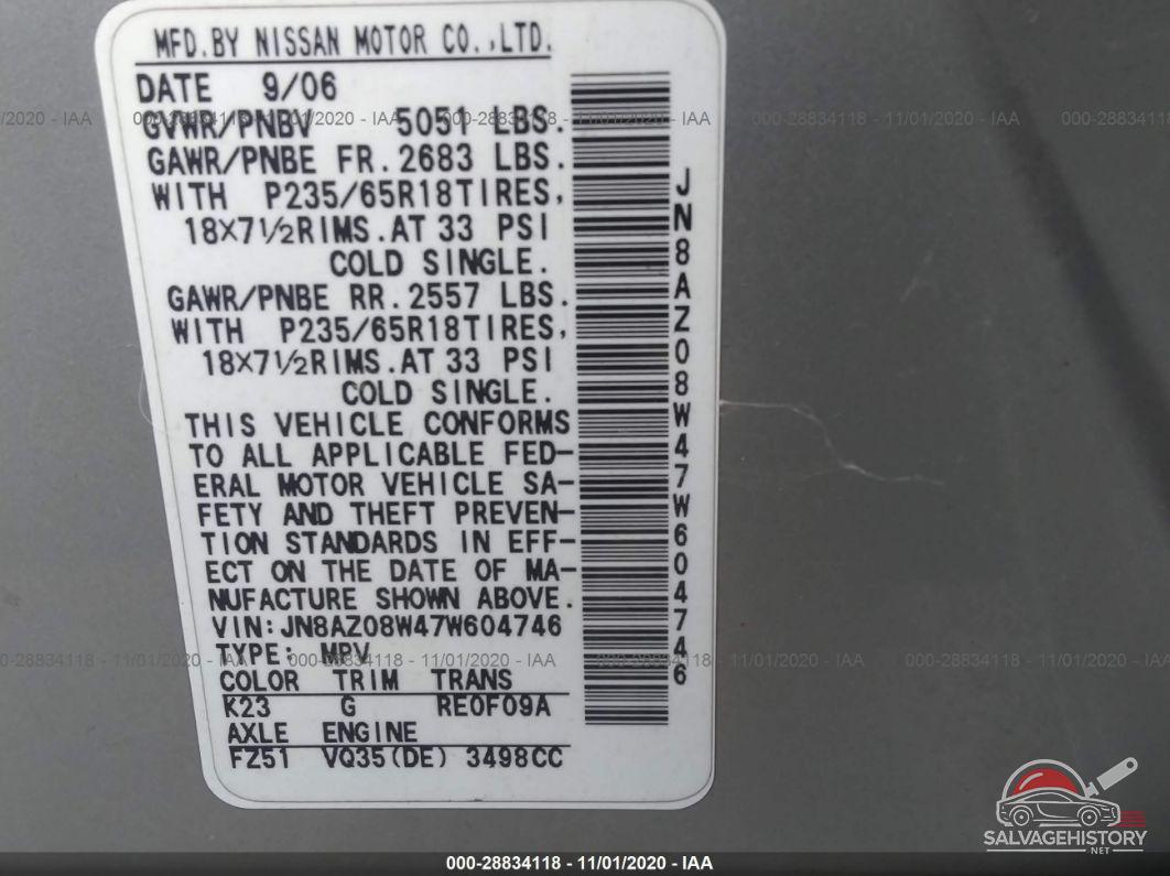 JN8AZ08W47W604746 2007 NISSAN MURANO photo no. 9