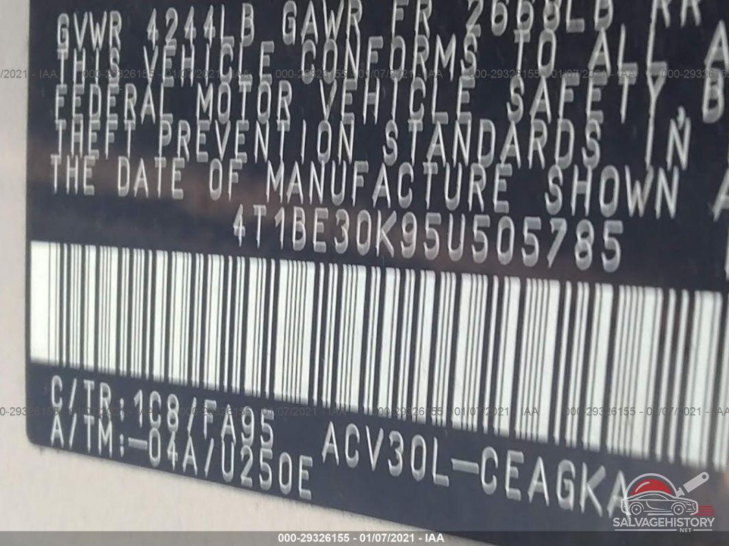 4T1BE30K95U505785 2005 TOYOTA CAMRY photo no. 9