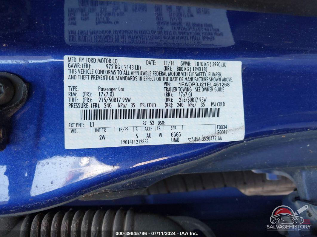 1FADP3J21EL451268 2014 FORD FOCUS photo no. 9