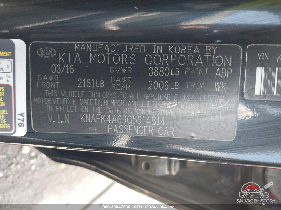 KNAFK4A69G5614814 2016 KIA FORTE photo no. 9