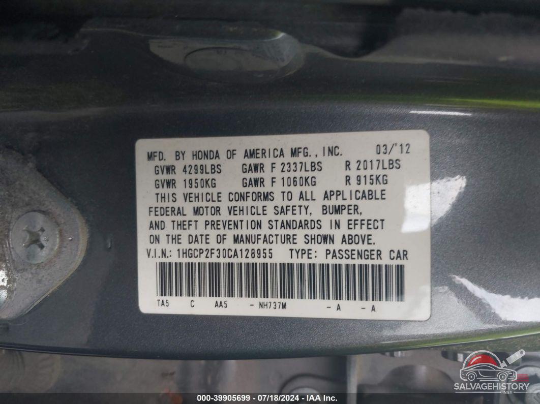 1HGCP2F30CA128955 2012 HONDA ACCORD photo no. 9