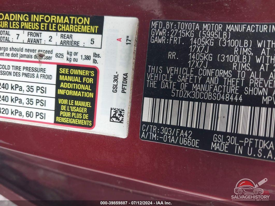 5TDZK3DC0BS048444 2011 TOYOTA SIENNA photo no. 9
