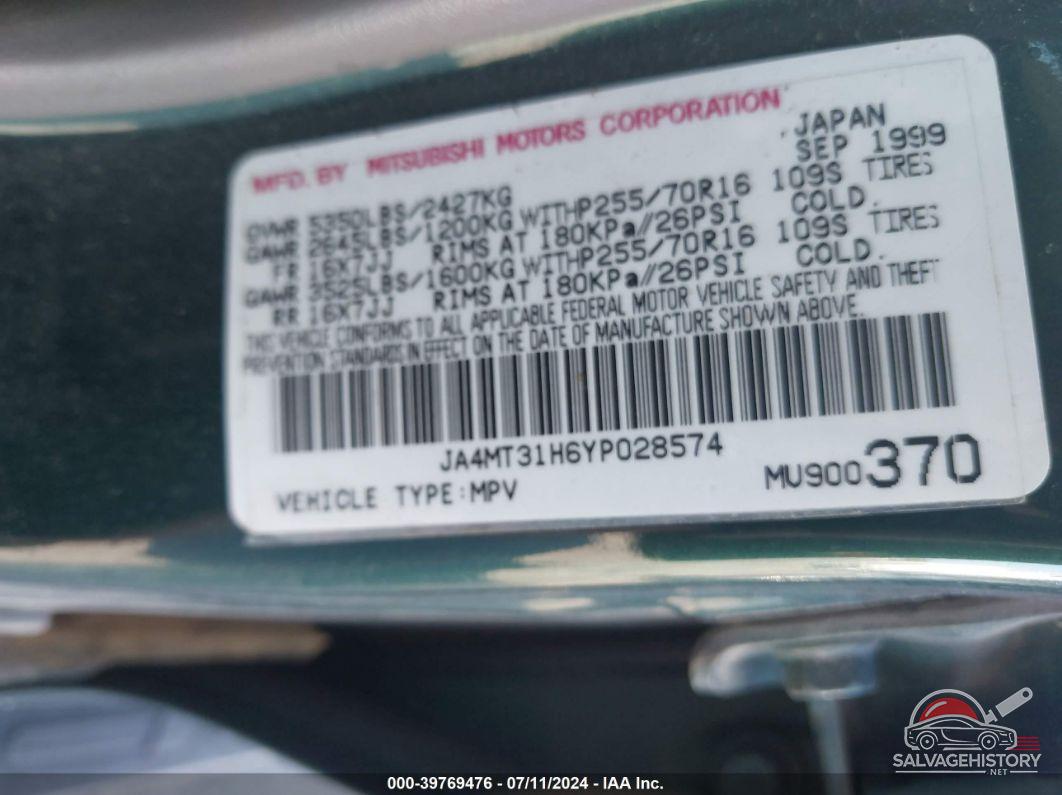 JA4MT31H6YP028574 2000 MITSUBISHI MONTERO SPORT photo no. 9