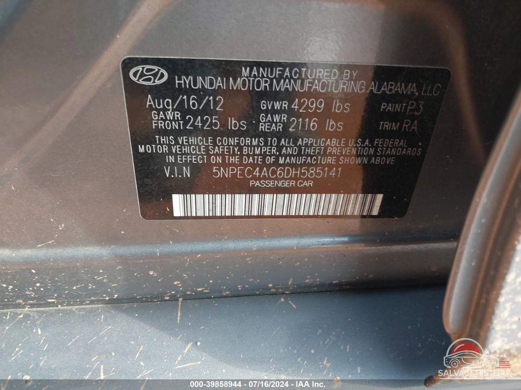 5NPEC4AC6DH585141 2013 HYUNDAI SONATA photo no. 9
