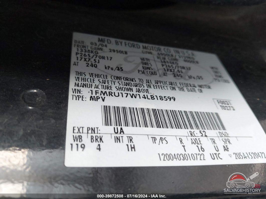 1FMRU17W14LB18599 2004 FORD EXPEDITION photo no. 9