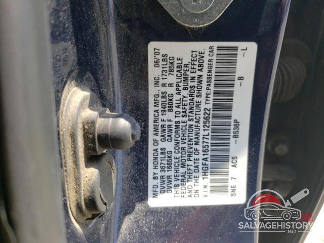1HGFA16577L125622 2007 HONDA CIVIC photo no. 12