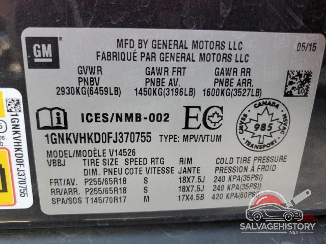1GNKVHKD0FJ370755 2015 CHEVROLET TRAVERSE photo no. 14