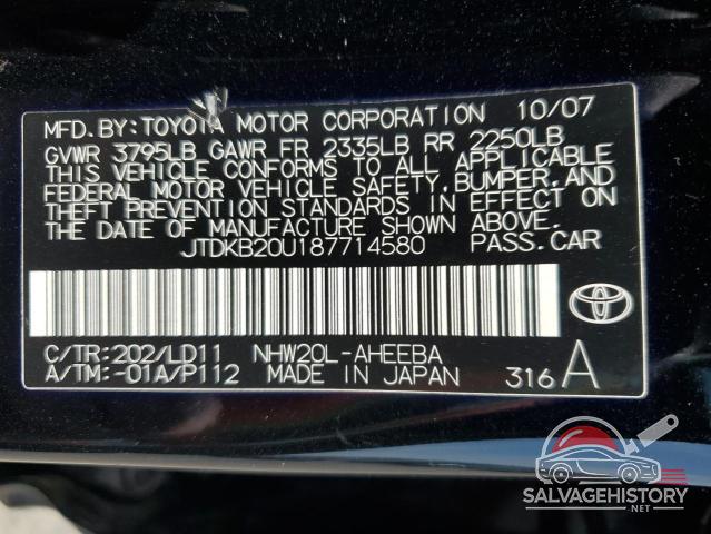 JTDKB20U187714580 2008 TOYOTA PRIUS photo no. 12