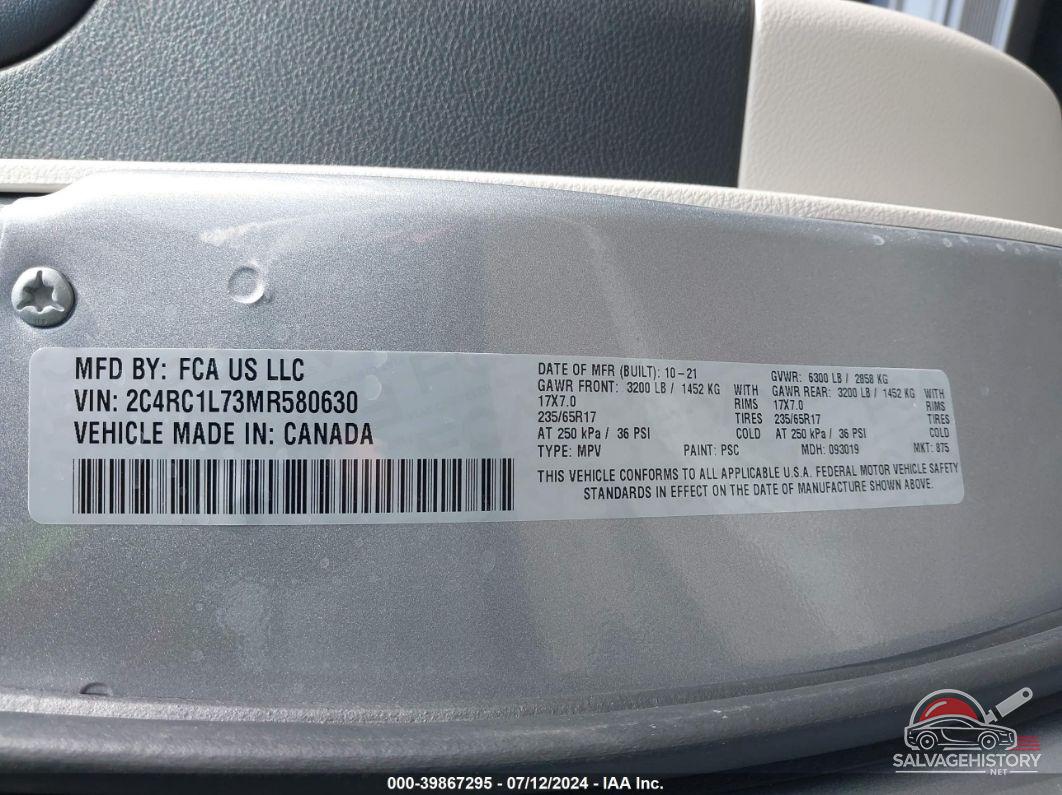 2C4RC1L73MR580630 2021 CHRYSLER PACIFICA HYBRID photo no. 9