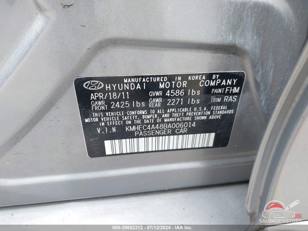 KMHEC4A48BA006014 2011 HYUNDAI SONATA HYBRID photo no. 9