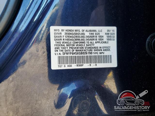 5FNYF6H5XGB026198 2016 HONDA PILOT photo no. 13