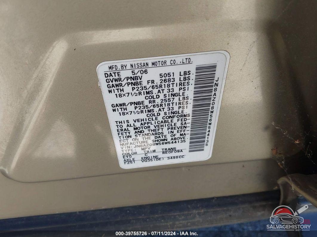 JN8AZ08W56W544135 2006 NISSAN MURANO photo no. 9