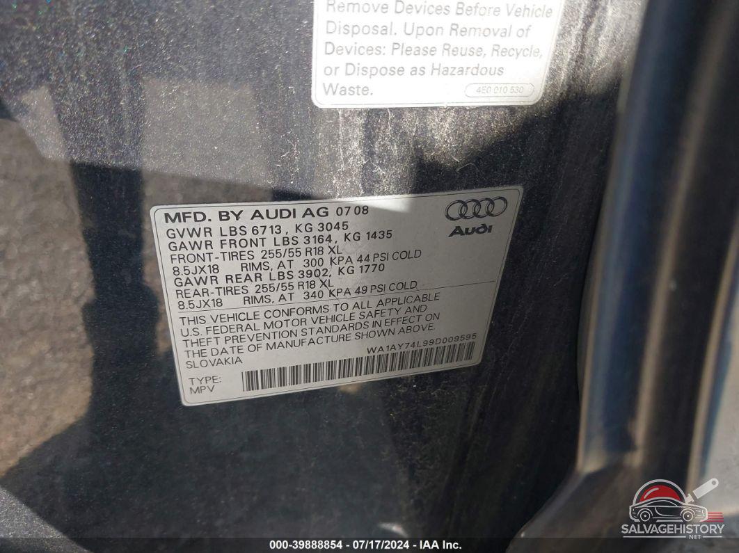 WA1AY74L99D009595 2009 AUDI Q7 photo no. 9