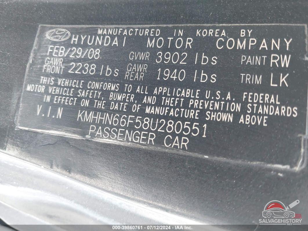 KMHHN66F58U280551 2008 HYUNDAI TIBURON photo no. 9