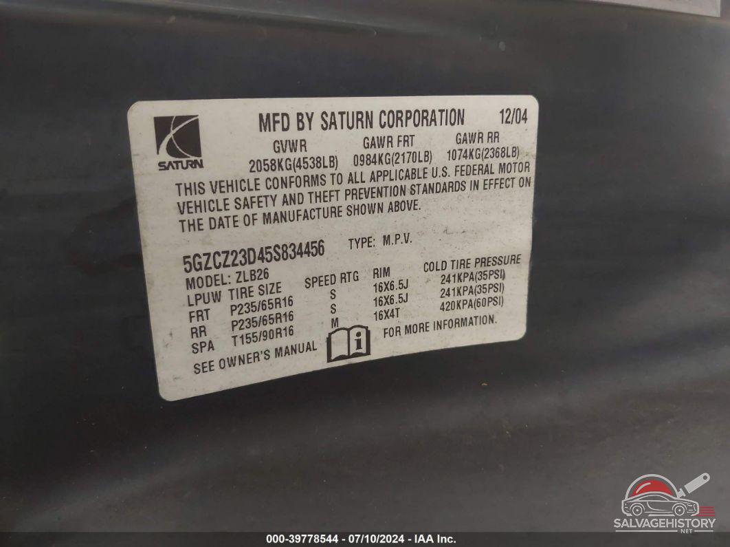 5GZCZ23D45S834456 2005 SATURN VUE photo no. 9