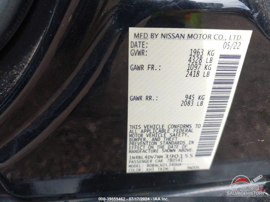 1N4BL4DV7NN390155 2022 NISSAN ALTIMA photo no. 9